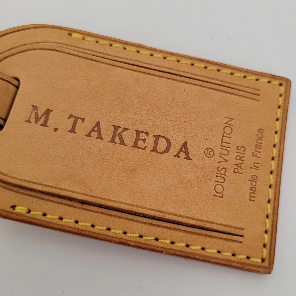 Louis Vuitton Vachetta Leather Luggage Tag M. TAKEDA Personalized Tan Made Franc